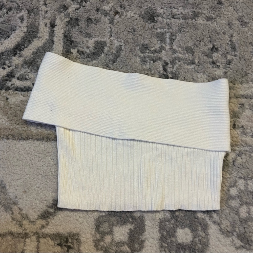 White Ribbed Off-Shoulder Top